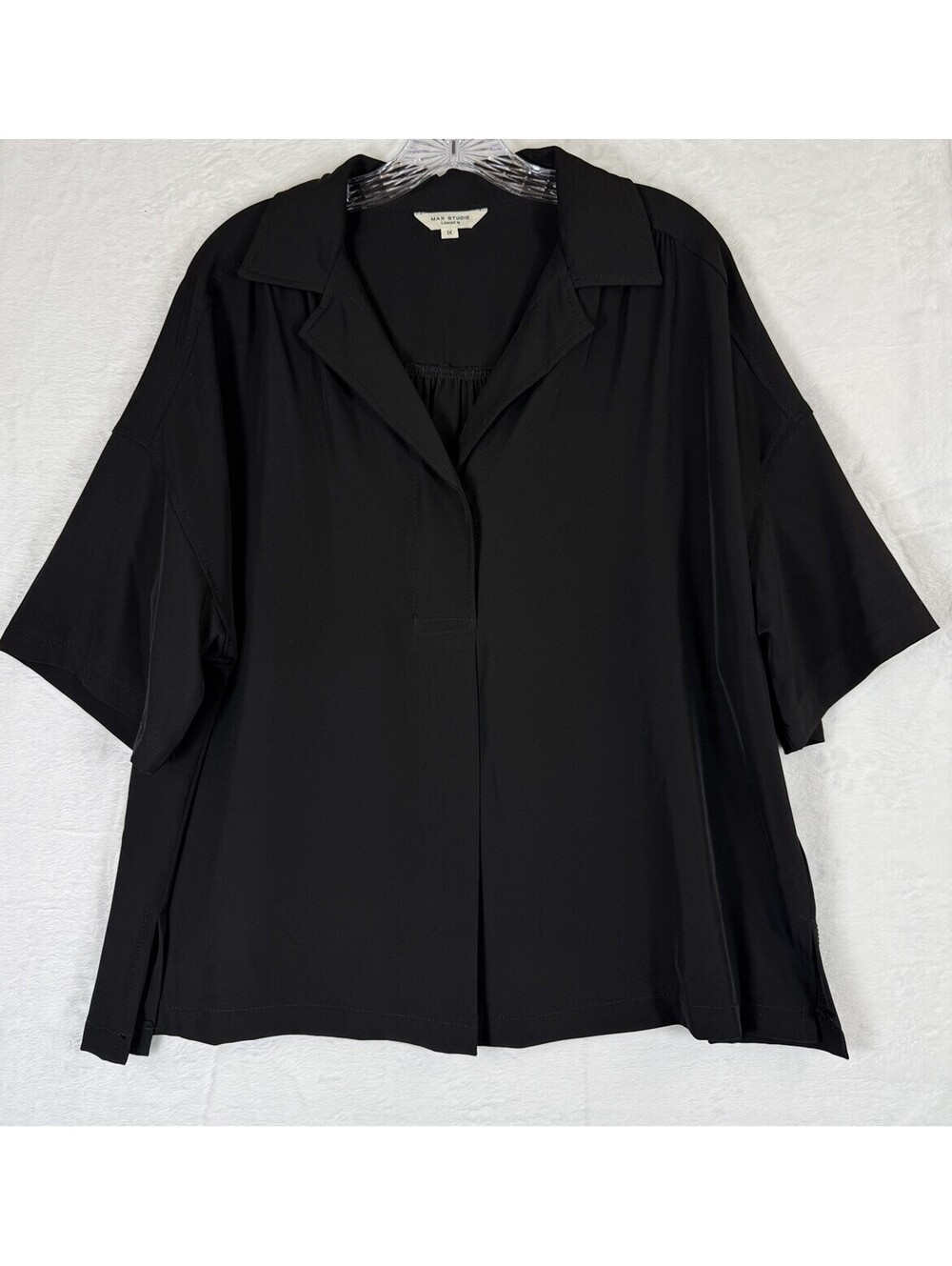 Max Studio Top 1X Black Short Sleeve Blouse Plus Size Womens